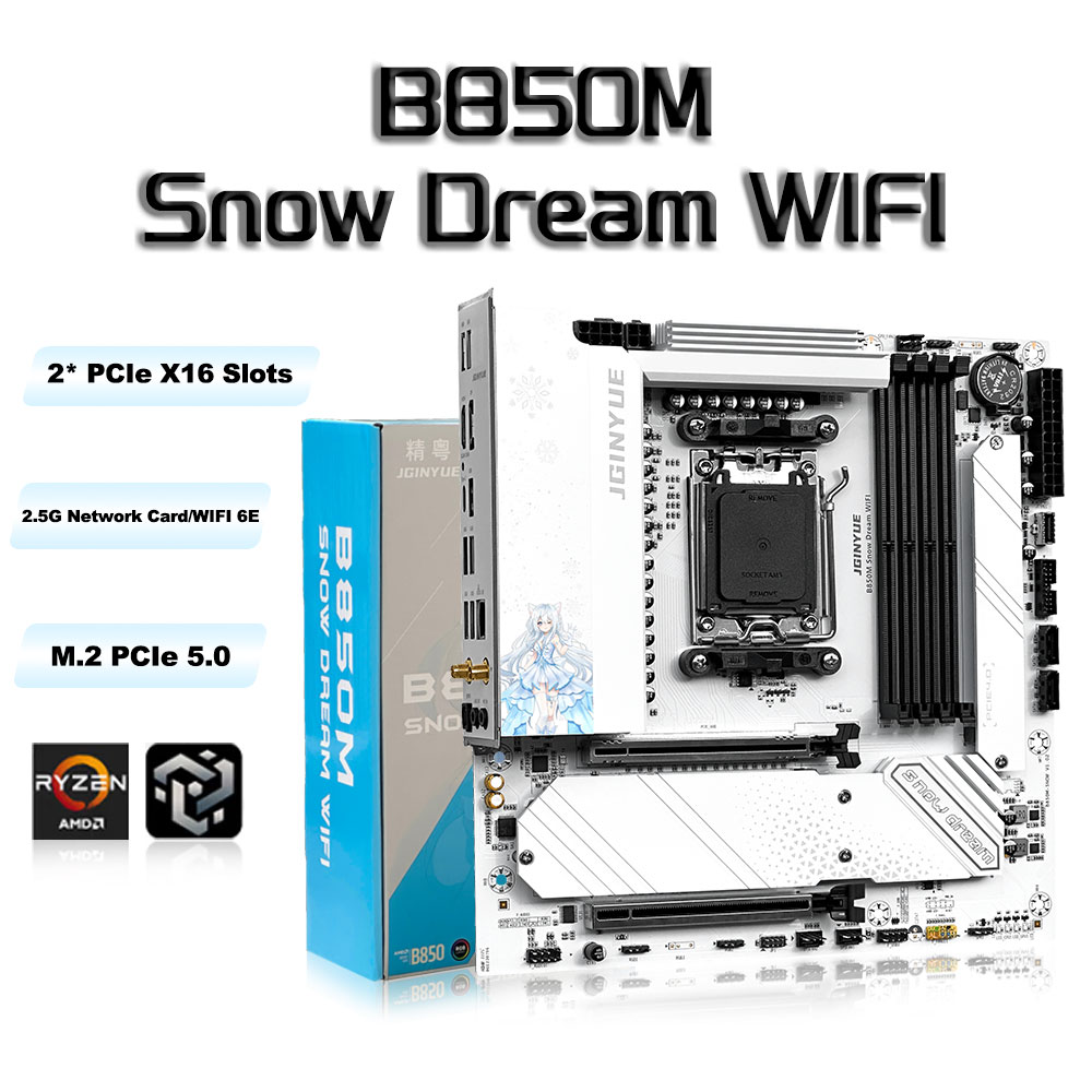 JGINYUE B850M Snow Dream WIFI  - Am5 Micro Atx Pcie 5.0 Motherboard 评论和价格